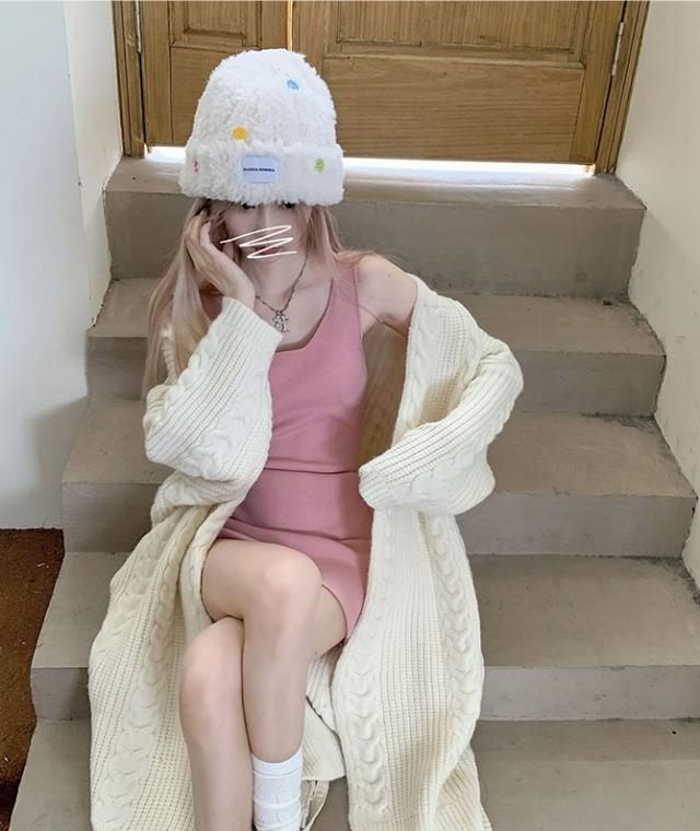 ケーブル編み ロング ニット カーディガン トップス アウター 膝下