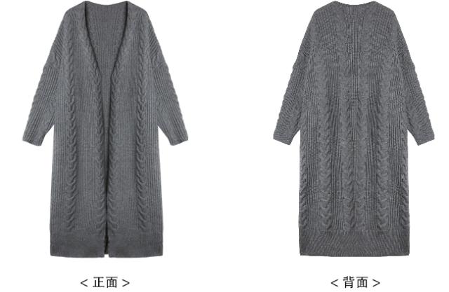 ケーブル編み ロング ニット カーディガン トップス アウター 膝下 ロング丈 袖あり 長袖 ボリューム袖 ドロップショルダー 萌袖 Vネック Iライン もこもこ モコモコ ポケット 前開き ケーブルニット 編み込み ニット かわいい 大人可愛い シンプル カジュアル 大人 こなれ感_17