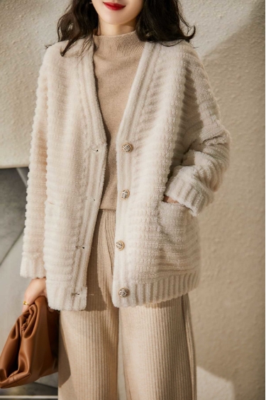 ニット BIG カーディガン トップス ミディアム丈 袖あり 長袖 ドロップ