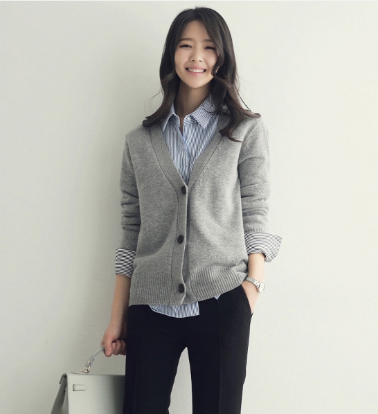 きれいめ シンプル Vネック カーディガン トップス 袖あり 長袖 襟なし