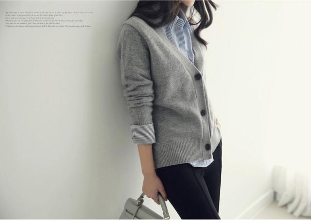 きれいめ シンプル Vネック カーディガン トップス 袖あり 長袖 襟なし