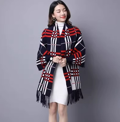 ケープ アウター コート 袖あり 長袖 Vネック 襟なし 前開き タッセル