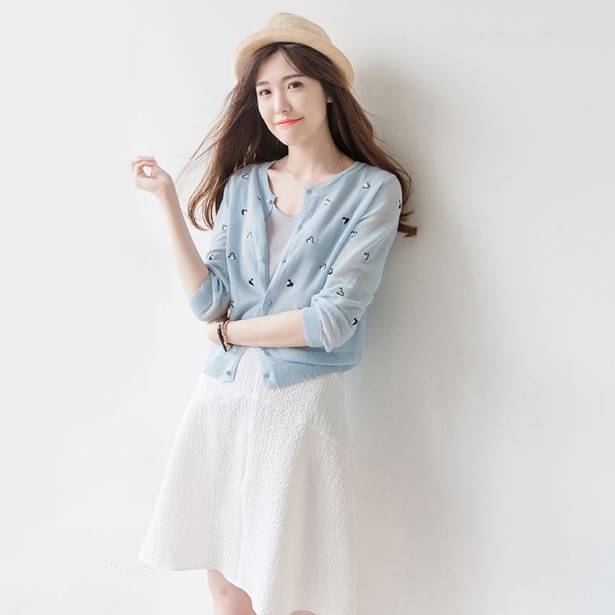 トップス カーディガン ミディアム丈 袖あり 7分袖 七分袖 ラウンドネック 襟なし 前開き 透け感 サマーニット かわいい 大人可愛い シンプル カジュアル 大人 おしゃれ お洒落 アジアン エスニック エキゾチック 大人女子 ラフ キュート 柄 夏 秋 10代 20代 レディース