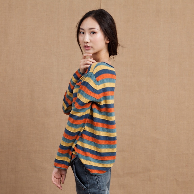 トップス カーディガン ミディアム丈 袖あり 長袖 ラウンドネック 襟なし 前開き 綿 かわいい 大人可愛い シンプル カジュアル おしゃれ お洒落 レトロ アジアン エスニック エキゾチック 大人女子 ラフ 柄 ボーダー 春 秋 10代 20代 レディース 女性用 通勤 デート お出かけ