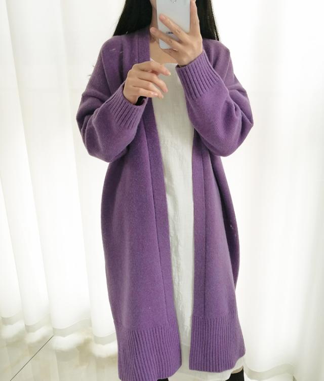 トップス アウター カーディガン ロング ロング丈 袖あり 長袖 Vネック 襟なし もこもこ モコモコ 前開き ニット 厚手 かわいい 大人可愛い シンプル カジュアル レトロ アジアン エスニック エキゾチック 大人女子 ラフ ルーズ 無地 秋 冬 20代 30代 通勤 デート お出かけ_3