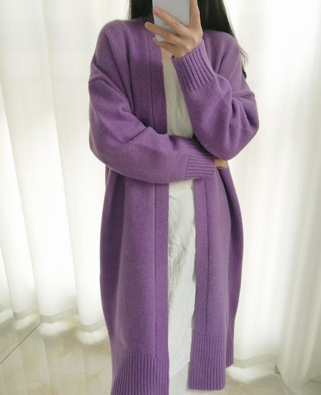 トップス アウター カーディガン ロング ロング丈 袖あり 長袖 Vネック 襟なし もこもこ モコモコ 前開き ニット 厚手 かわいい 大人可愛い シンプル カジュアル レトロ アジアン エスニック エキゾチック 大人女子 ラフ ルーズ 無地 秋 冬 20代 30代 通勤 デート お出かけ_4