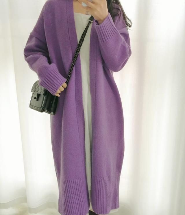 トップス アウター カーディガン ロング ロング丈 袖あり 長袖 Vネック 襟なし もこもこ モコモコ 前開き ニット 厚手 かわいい 大人可愛い シンプル カジュアル レトロ アジアン エスニック エキゾチック 大人女子 ラフ ルーズ 無地 秋 冬 20代 30代 通勤 デート お出かけ_5