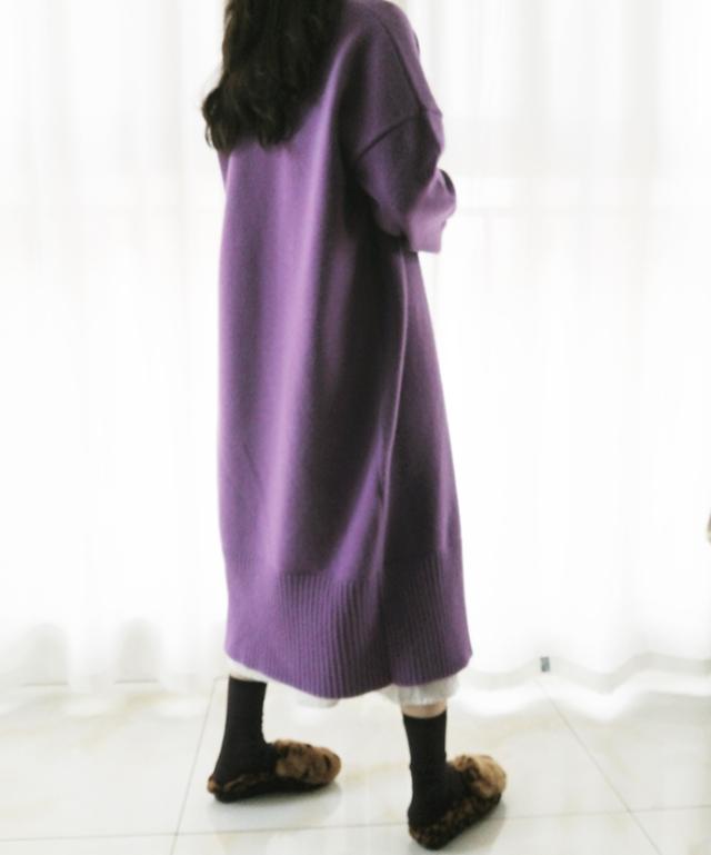 トップス アウター カーディガン ロング ロング丈 袖あり 長袖 Vネック 襟なし もこもこ モコモコ 前開き ニット 厚手 かわいい 大人可愛い シンプル カジュアル レトロ アジアン エスニック エキゾチック 大人女子 ラフ ルーズ 無地 秋 冬 20代 30代 通勤 デート お出かけ_7