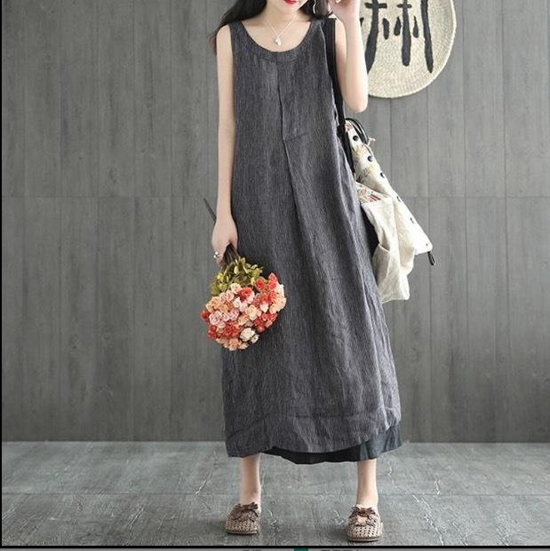 ワンピース フレアワンピース ワンピドレス ミモレ ミモレ丈 ロング ロング丈 マキシ マキシ丈 ミディアム丈 袖なし ノースリーブ ラウンドネック クルーネック 襟なし フレア セミフレア 細身 ストレート ワイド Aライン 切り替えデザイン スマート ポケット 伸縮性 綿 麻