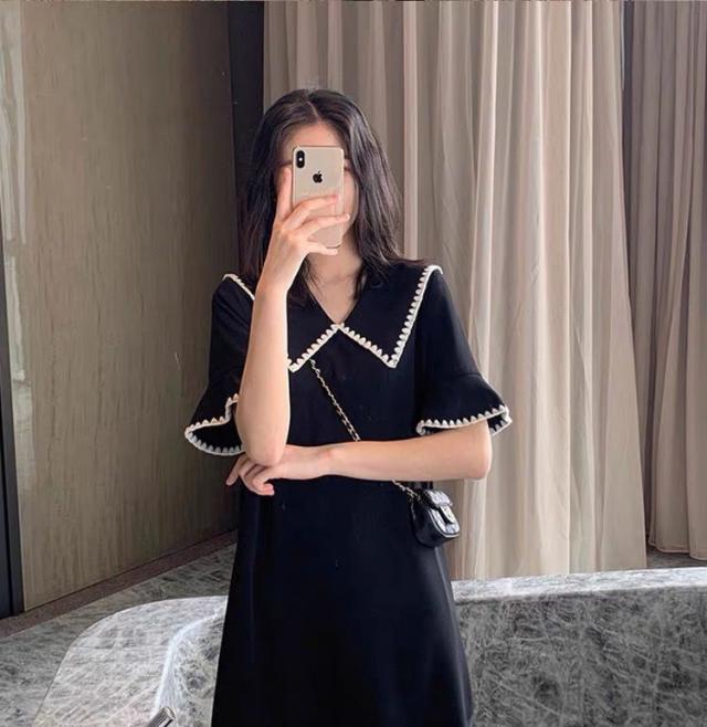 セーラーワンピース シャツワンピース ワンピドレス 膝下 ロング ロング丈 袖あり 半袖 萌袖 Vネック 襟付き セミフレア Aライン かわいい 大人可愛い シンプル カジュアル おしゃれ お洒落 レトロ アジアン エスニック エキゾチック ラフ ラブリー キュート 無地 夏 秋 10代 セーラーワンピース シャツワンピース ワンピドレス 膝下 ロング