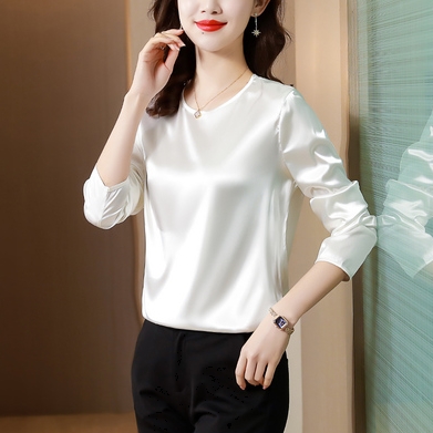 トップス シャツ ミディアム丈 袖あり 長袖 ラウンドネック 襟なし シフォン かわいい 大人可愛い きれいめ シンプル 大人 上品 おしゃれ お洒落 アジアン エスニック エキゾチック 大人女子 ラフ とろみ感 無地 春 秋 20代 30代 40代 レディース 女性用 通勤 デート お出かけ