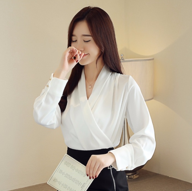 トップス シャツ ミディアム丈 袖あり 長袖 カシュクール 襟なし