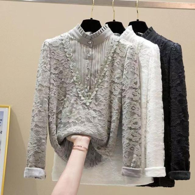 トップス シャツ ブラウス ミディアム丈 袖あり 長袖 襟なし スタンドカラー レース 刺繍 かわいい 大人可愛い きれいめ 大人 上品 おしゃれ レトロ アジアン エスニック エキゾチック エレガント 主役級 存在感 フォーマル 柄 花柄 春 秋 二次会 披露宴 20代 30代 レディース