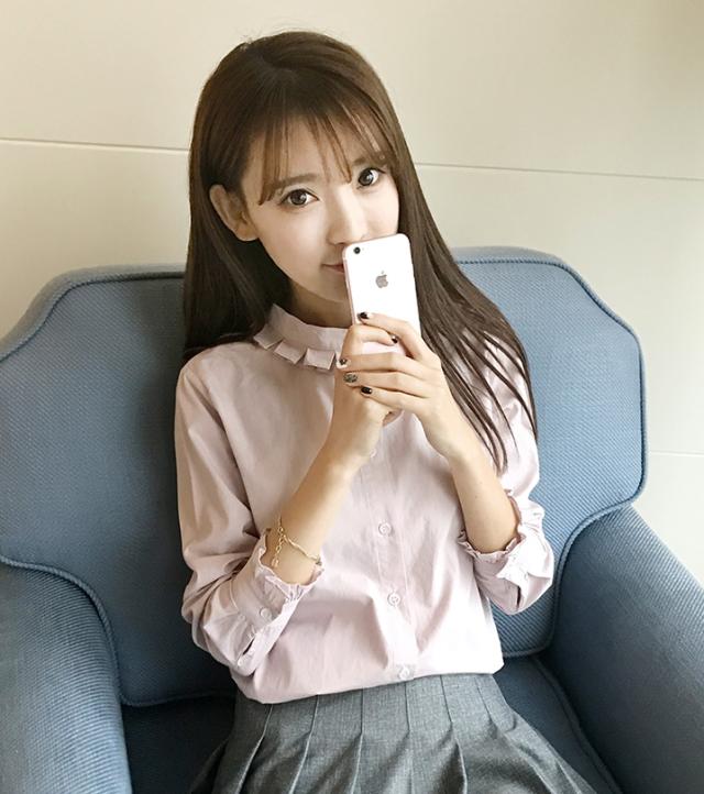 トップス シャツ ブラウス ミディアム丈 袖あり 長袖 襟なし スタンド