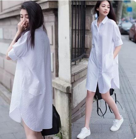 ワンピース デート シャツ ブラウス 白シャツ 白トップス シャツワンピース ワンピドレス ショート ショート丈 膝丈 ひざ丈 膝下 ミモレ ミモレ丈 ミディアム丈 袖あり 半袖 ボリューム袖 フレアスリーブ ホルンスリーブ 萌袖 襟付き フレア セミフレア 細身 ストレート