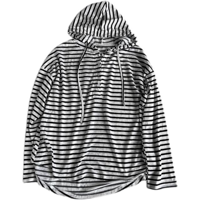 フード付き 長袖 Tシャツ トップス プルオーバー パーカー 袖あり 長袖 ドロップショルダー Uネック クルーネック 襟なし かわいい 大人可愛い きれいめ シンプル カジュアル 大人 おしゃれ かっこいい こなれ感 ラフ メンズライク ボーイッシュ スポーティー ラブリー_12