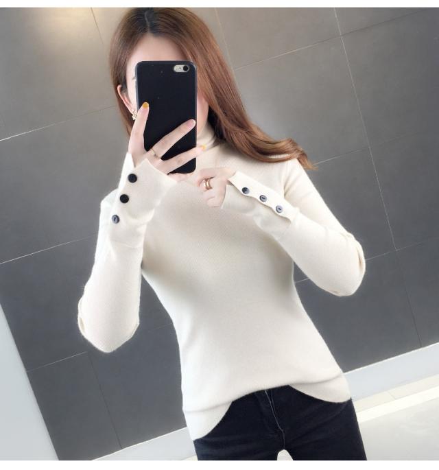 袖ボタン シンプル タートルネック ニット トップス セーター 袖あり 長袖 萌袖 リブニット 編み込み かわいい 大人可愛い きれいめ カジュアル 大人 上品 おしゃれ 大人女子 こなれ感 ラブリー キュート 個性的 モード系 エレガント モダン 存在感 無地 秋 冬 10代 20代 30代