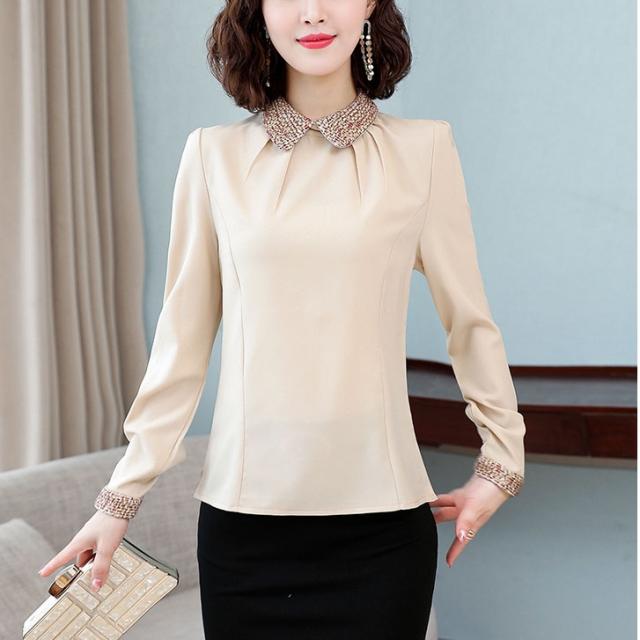 ツイード襟 シフォン ブラウス トップス シャツ 袖なし 長袖 パフスリーブ 襟付き ドッキング ファスナー 異素材MIX ツイード かわいい 大人可愛い きれいめ 大人 上品 おしゃれ 大人女子 こなれ感 モード系 エレガント モダン 主役級 存在感 フォーマル とろみ感 無地 春 秋の通販は