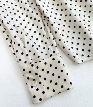 ドット柄 リボン ボウタイ ブラウス トップス シャツ 袖あり 長袖 V