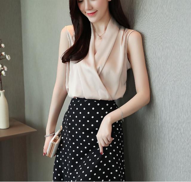 ノースリーブ ブラウス トップス シャツ 袖なし Vネック カシュクール