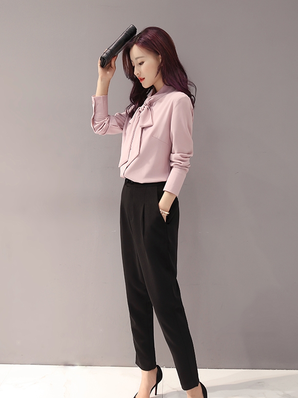 トップス シャツ ブラウス ミディアム丈 袖あり 長袖 Vネック 襟なし