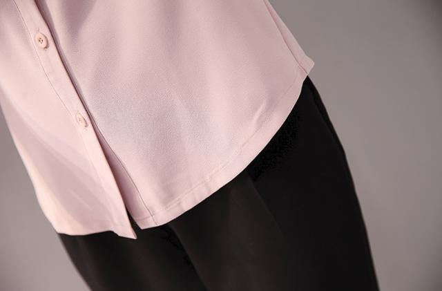 トップス シャツ ブラウス ミディアム丈 袖あり 長袖 Vネック 襟なし