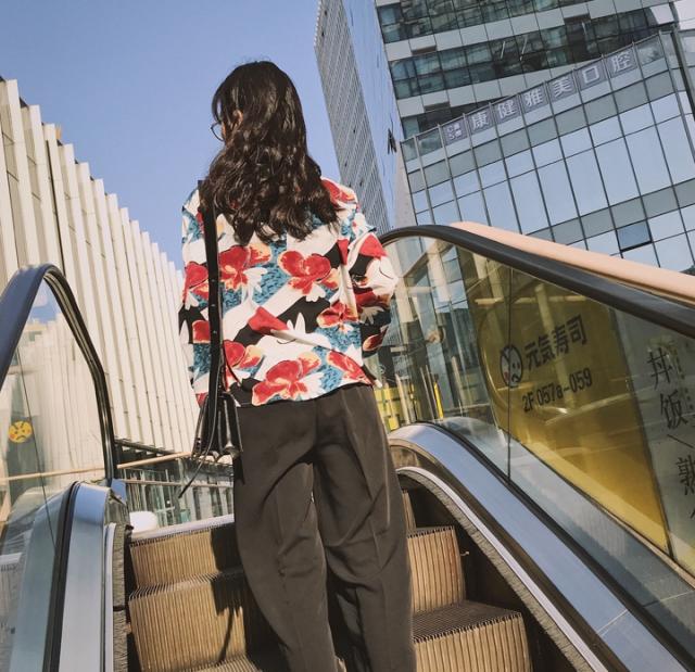 トップス シャツ ミディアム丈 袖あり 長袖 Vネック 襟付き シフォン