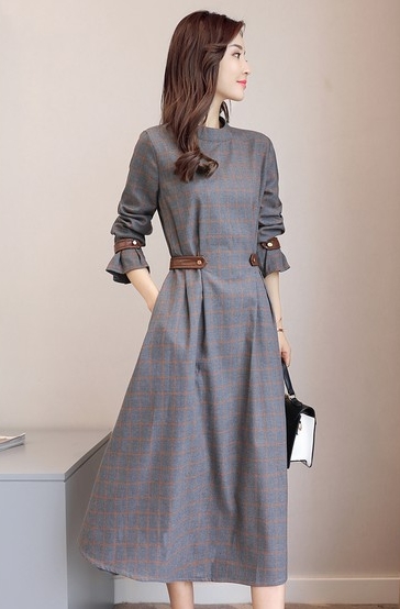 ワンピース ワンピドレス 膝下 ロング ロング丈 袖あり 長袖 ラウンド