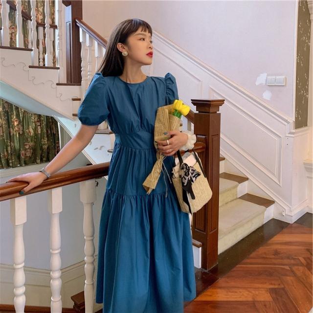 ワンピース ワンピドレス 膝下 ロング ロング丈 袖あり 半袖