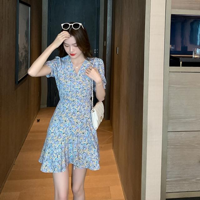 ワンピース ワンピドレス ショート ショート丈 膝上 袖あり 半袖 カシュクール 襟なし フレア Aライン ファスナー ハイウエスト かわいい 大人可愛い シンプル おしゃれ レトロ アジアン エスニック エキゾチック ラフ ラブリー キュート セクシー 柄 小花柄 夏 秋 10代 20代 ワンピース ワンピドレス ショート ショート丈 膝上 袖あり 半袖