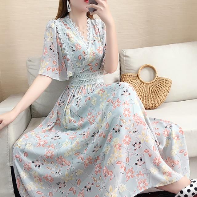 ワンピース ワンピドレス ロング ロング丈 袖あり 半袖 フレアスリーブ カシュクール 襟なし セミフレア Aライン シフォン ハイウエスト 綿 かわいい 大人可愛い きれいめ シンプル 大人 上品 おしゃれ お洒落 かっこいい アジアン エスニック エキゾチック 大人女子