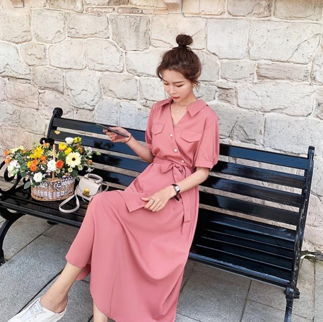 ワンピース シャツワンピース ワンピドレス 膝下 ロング ロング丈 袖