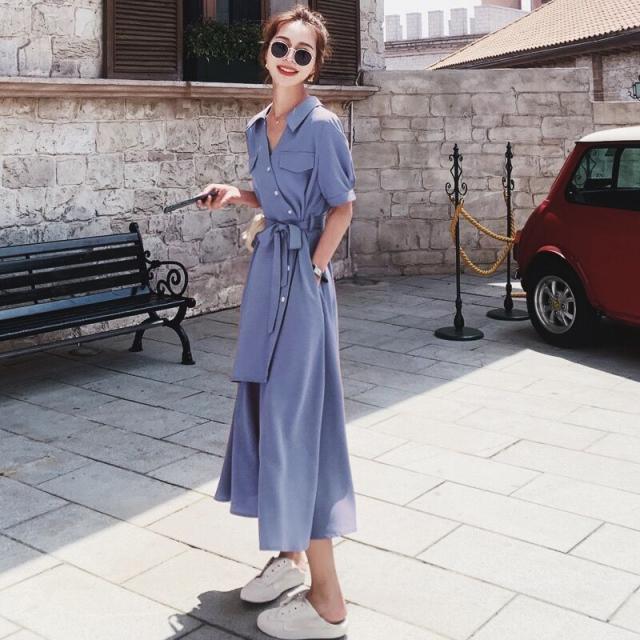 ワンピース シャツワンピース ワンピドレス 膝下 ロング ロング丈 袖