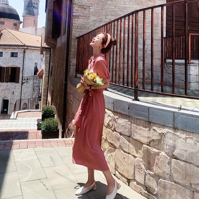 ワンピース シャツワンピース ワンピドレス 膝下 ロング ロング丈 袖