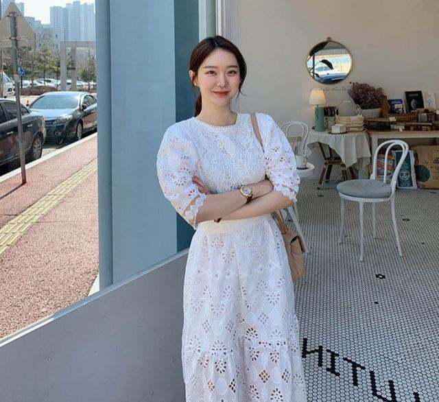 ワンピース ワンピドレス ロング ロング丈 袖あり 半袖 ラウンドネック