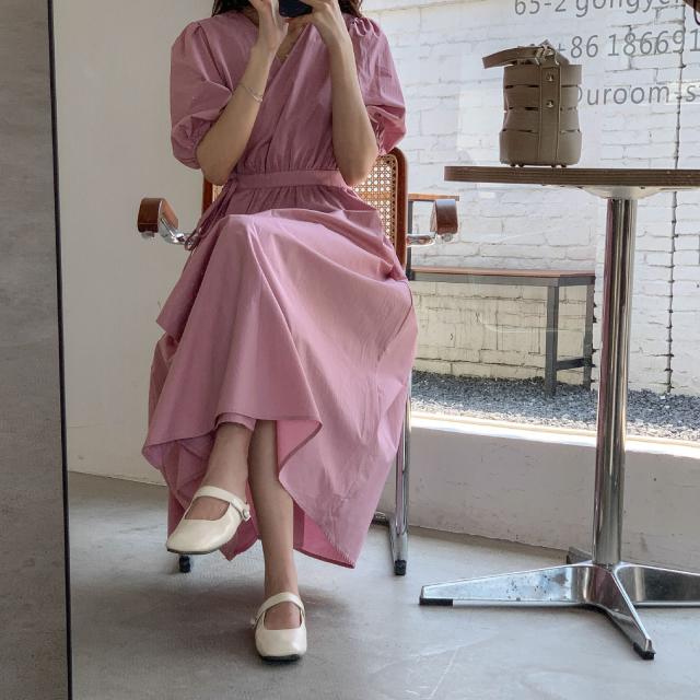 ワンピース ワンピドレス 膝下 ロング ロング丈 袖あり 半袖