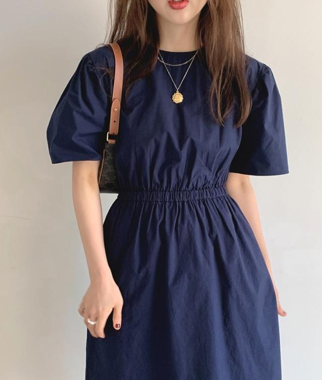 ワンピース ワンピドレス ロング ロング丈 袖あり 半袖 ラウンドネック 襟なし セミフレア Aライン ファスナー ハイウエスト 綿 かわいい 大人可愛い シンプル カジュアル 大人 上品 おしゃれ お洒落 レトロ アジアン エスニック エキゾチック 大人女子 無地 夏 秋 20代 30代_1