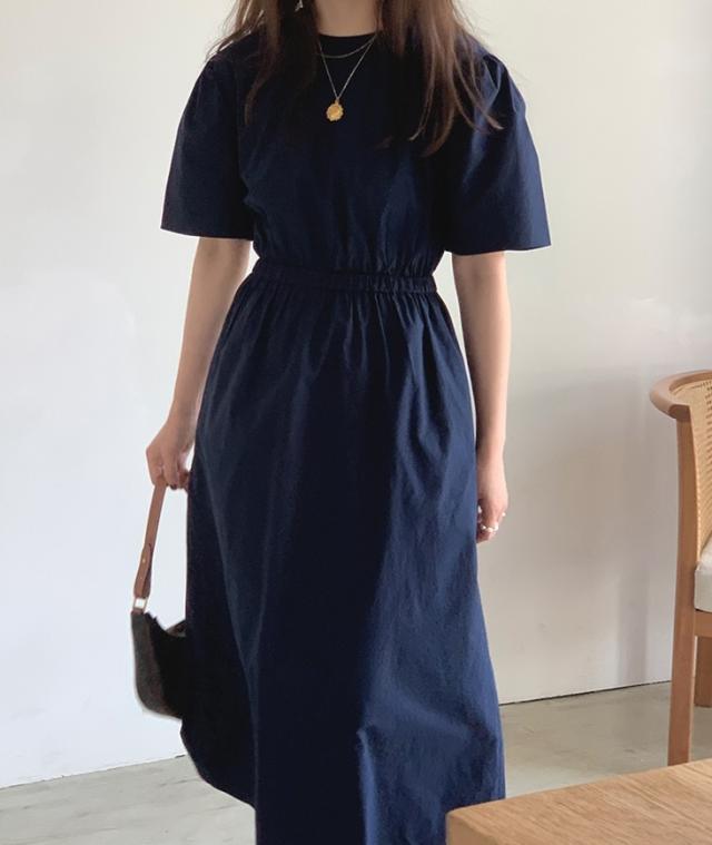 ワンピース ワンピドレス ロング ロング丈 袖あり 半袖 ラウンドネック 襟なし セミフレア Aライン ファスナー ハイウエスト 綿 かわいい 大人可愛い シンプル カジュアル 大人 上品 おしゃれ お洒落 レトロ アジアン エスニック エキゾチック 大人女子 無地 夏 秋 20代 30代_8