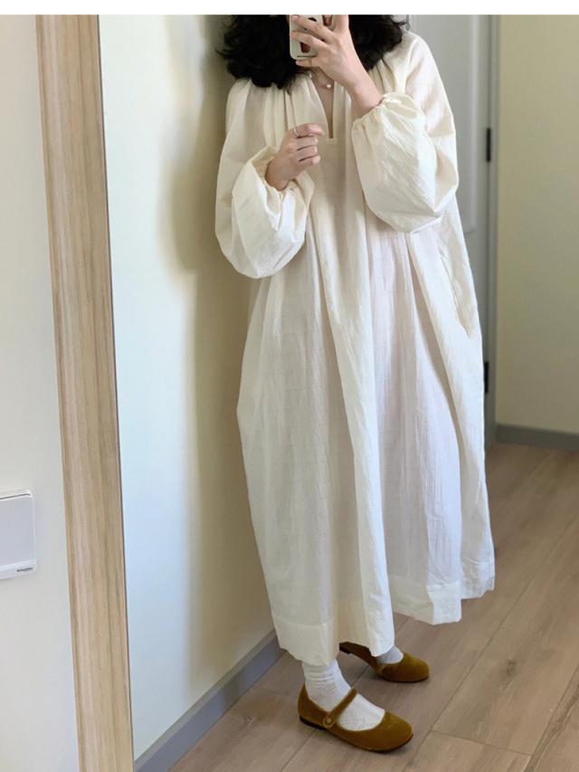 ワンピース ロングスカート ロジスワンピース ミモレ ミモレ丈 ロング ロング丈 マキシ マキシ丈 長袖 襟なし かわいい 大人可愛い きれいめ シンプル カジュアル おしゃれ 大人可愛い 大人女子 こなれ感 ラフ 無地 春 秋 30代 40代 レディース 女性用 デート お泊まり 休日