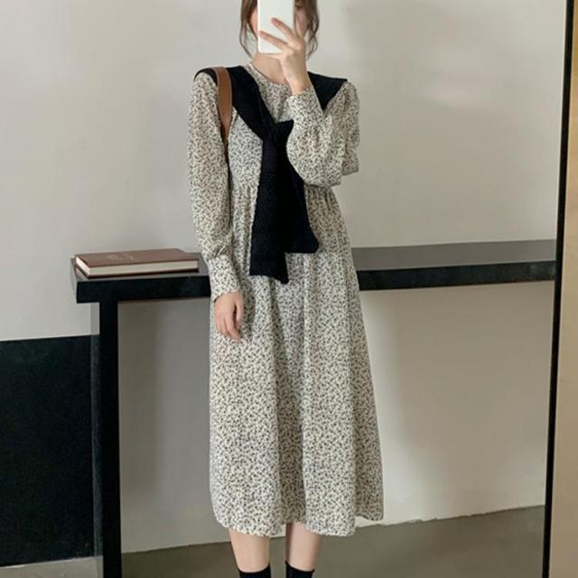 ワンピース カーディガン ミモレ丈 ロング丈 長袖 Uネック フード セミフレア かわいい 大人可愛い きれいめ シンプル カジュアル 大人 上品 おしゃれ お洒落 大人可愛い 大人女子 こなれ感 クール 小花柄 春 秋 誕生日 クリスマス バレンタイン 10代 20代 30代 レディース