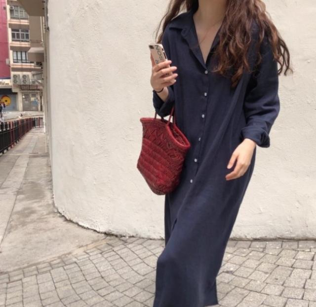 ワンピース シャツワンピース ワンピドレス ロング ロング丈 袖あり