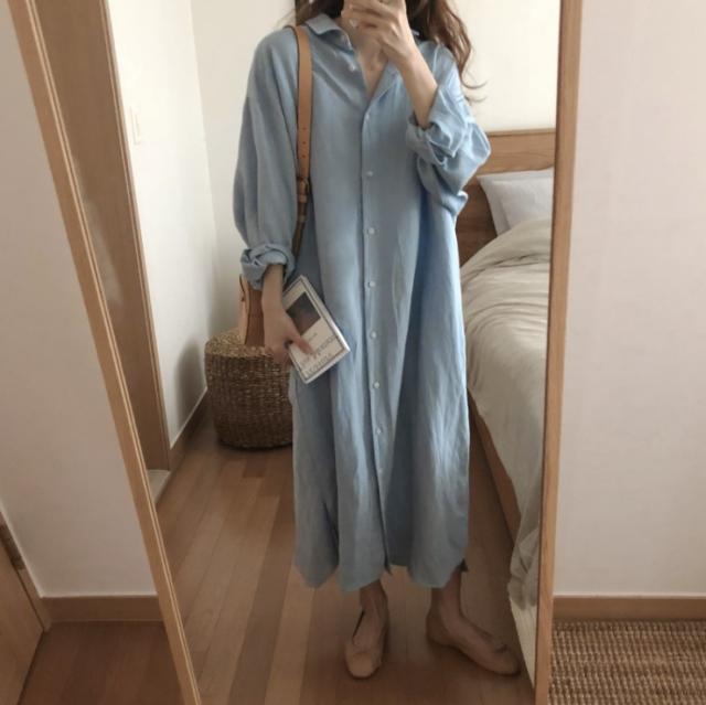 ワンピース シャツワンピース ワンピドレス ロング ロング丈 袖あり