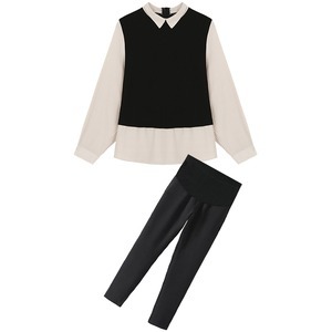 セットアップ シャツ マタニティパンツ アンクル丈 長袖 襟付き スリム