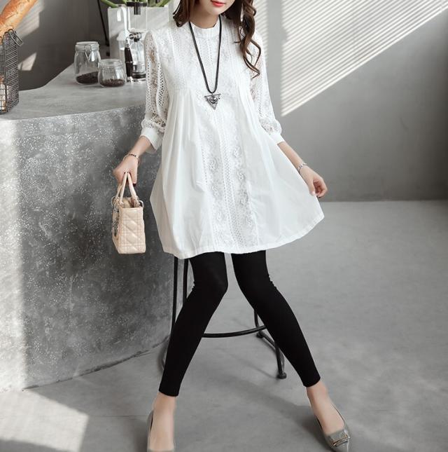 セットアップ レースシャツ マタニティパンツ アンクル丈 七分袖