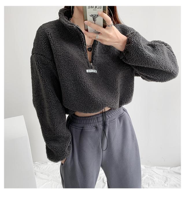 トップス ジッパートップ フリースジャケット あたたかい 上着 ハイネック セーター ショート丈 袖あり 長袖 スリーブ 襟あり ルーズフィット 裾絞り ストリート ジャージ スポーツ 前開き メンズライク かわいい 大人可愛い 部屋着 シンプル カジュアル おしゃれ レトロ トップス ジッパートップ フリースジャケット あたたかい 上着