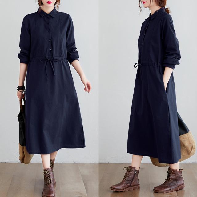 トップス ワンピース シャツワンピース ロング ロング丈 袖あり 長袖 ラウンドネック 襟付き ワイド リボン かわいい 大人可愛い きれいめ シンプル カジュアル 大人 上品 おしゃれ お洒落 大人可愛い 大人女子 こなれ感 ラフ ルーズ クール 抜け感 無地 春 秋 10代 20代 30代