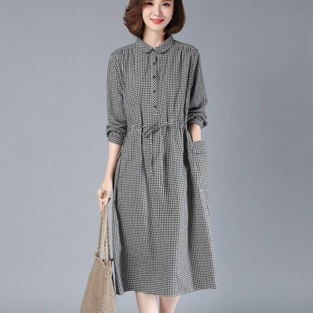 トップス ワンピース シャツワンピース 膝下 袖あり 長袖 襟付き ストレート かわいい きれいめ シンプル カジュアル 大人 上品 お洒落 大人可愛い 大人女子 こなれ感 チェック柄 春 夏 秋 10代 20代 30代 レディース 女性用 ママ 学生 お出かけ 公園デビュー 女子会 お泊まり