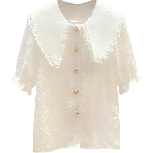トップス デート レース シャツ ブラウス 白シャツ 白トップス ショート ショート丈 ミディアム丈 袖あり 半袖 パフスリーブ フレアスリーブ フレンチスリーブ ドロップショルダー 萌袖 Vネック 襟付き フレア セミフレア ストレート ワイド Aライン Iライン 切り替えデザイン トップス デート レース シャツ ブラウス 白シャツ 白トップス