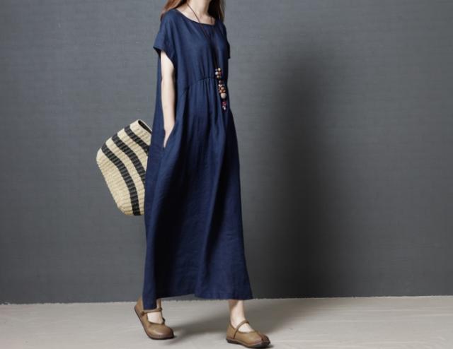 ワンピース リネンワンピース ワンピドレス ロング ロング丈 袖あり