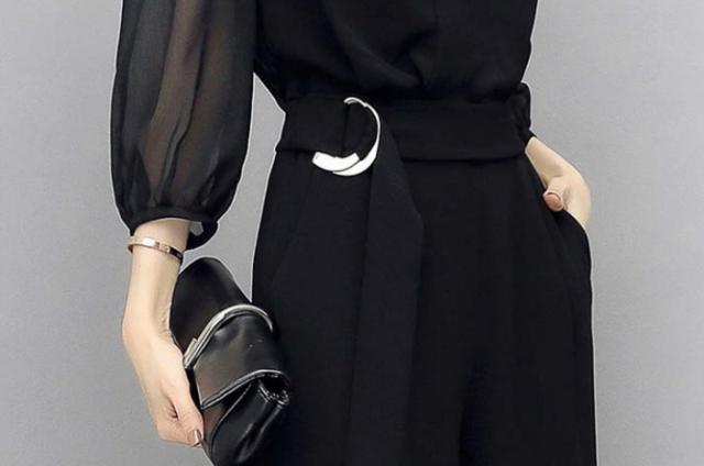 ワンピース オールインワン 袖あり 7分袖 七分袖 カシュクール 襟なし